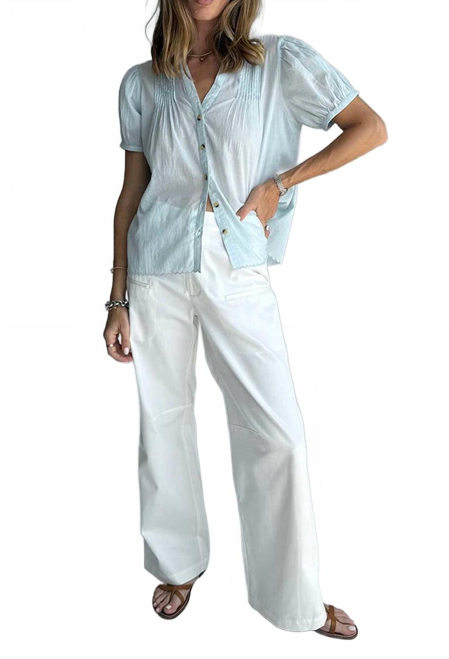 NEW CIAO LUCIA izaro embroidered cotton top in baby blue